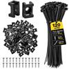 NAROSEBE 120 Pz Supporto per Fascette Stringicavo 15 x 10 mm, Fascette per Cavi | con 120 Pz Fascette in Nylon Nero 100mm + 120 Viti, Base per Fascette Stringicavo, Supporto Fermacavo per Casa, Ufficio