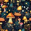 FunStick Carta da Parati Adesiva Muro Bambini Funghi Luminosi Carta da Parati Cameretta Foresta Bosco Tropicale Pellicola Adesiva per Mobili Blu Scuro e Verde Fiori Foglie Rivestimento Muro 44.5CMx3M