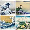 DìMò ART 4 Quadri misura 30x30 CM Stampa su tela Katsushika Hokusai La grande onda ideale per casa ufficio ristorante hotel