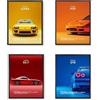 fKiZanthene Set di poster per auto in tela, quattro poster da parete con motivi di auto sportivi, quadri da parete per camera da letto, sala giochi o camera dei ragazzi, immagini moderne per la casa