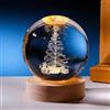 TaimeiMao Sfera di Cristallo 3D Luce Notturna per Bambini,Sfera in Albero di Natale | Lampada da Notte con Base in Legno, 6 cm, Lampada da Tavolo Natale Decorativa in Cristallo LED