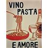 KUSTOM ART Poster Decorativo da Parete Vino Pasta e Amore Stampa Artistica Vintage su Carta Patinata 40x30cm Senza Cornice