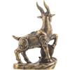 BESTonZON Statua Capra Zodiaco Cinese in Ottone 6,00x4,50x2,20 CM | Finitura Vintage e Patina Calda, Motivo Nuvole Realizzato Artigianalmente, per Librerie e Mobili TV