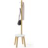 Umbra Pillar Attaccapanni con Sgabello, 6 Ganci, Bianco/naturale | Legno di hevea, salvaspazio, multifunzione per ingresso, montaggio senza attrezzi, organizer cappelli