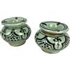 ARTIGIANATO VULCANO Posacenere Marocchino in Ceramica Dipinta a Mano, Set da 2 Pezzi, Verde, 10x10x8 cm