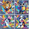 FLAJZ Diamond Painting per bambini, confezione da 4 simpatici animali, per bambini dai 6, 7, 8, 9, 10, 11, 12 anni, fai da te, mosaico, regalo di Natale, 15 x 15 cm