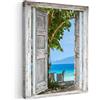 MuchoWow© Quadri Astratti su Tela Foto Quadro Moderno Soggiorno Canvas | 60x80 cm - Decorazioni Camera da Letto Spiaggia - Tropicale - Mare - Vista dalla finestra