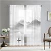 Odot Tende Semi Trasparenti con Tasca per Asta, Stile Cinese Stampa 3D Tenda Voile 2 Pannelli Filtranti Finestra Moderna per Soggiorno Camera da Letto Cucina (Pittura di paesaggio,132x245cm)