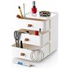 Sugodesign Organizer da scrivania a 3 cassetti, bianco con manici marroni, 20 x 20 x 22 cm, contenitore per cosmetici, gioielli e articoli da ufficio