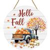 YUNHENTONG Targa per porta Hello Fall, Cartello di Benvenuto per porta d'ingresso, Rotonda, in legno, Decorazione per la porta d'ingresso, 21 x 21 cm
