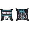 Ulticool - Federa per cuscino - Game On Off Controller Monitor Gaming - Set di 2 motivi - 45 x 45 cm - Cuscino decorativo senza imbottitura - Cuscino per divano/letto - nero blu turchese