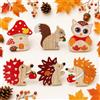 HHDESHSL 6 Pezzi Ricci Decorativi per l'Autunno, Decorazioni Autunnali in Legno con Gufo, Scoiattolo e Casetta Fungo, Statuette da Appoggiare per Tavolo, Davanzale, Mensola e Soggiorno