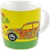 BRISA VW Collection - Maggiolino Tazza in Ceramica 370 ml | Volkswagen Mug da Caffè, Lavabile in Lavastoviglie, Adatto al Microonde, in New Bone China, Fiori/Giallo