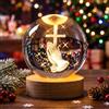 Dongcill Sfera di Cristallo 3D Luce Notturna,6 cm Lampada Notturna per Bambini Croce | Lampada da Notte a Forma di Sfera in Vetro con Base a LED,Luce Calda,Crystal Ball per Camera, Decorazione Casa e Regalo