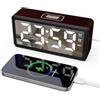 Lancoon Sveglia in legno con grande schermo da 6 pollici, LED, dimmer, volume regolabile, modalità Snooze DST, doppio allarme, connessione USB, rosa