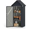 COSTWAY Armadio da Esterno in Metallo Zincato 85x65,5x176 cm, Grigio Scuro | Casetta Porta Attrezzi da Esterno con 3 Ripiani Regolabili, Tetto Spiovente e Porta con Serratura, per Cortile e Patio