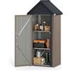 COSTWAY Armadio da Esterno in Metallo Zincato 85x65,5x176 cm, Grigio Chiaro | Casetta Porta Attrezzi da Esterno con 3 Ripiani Regolabili, Tetto Spiovente e Porta con Serratura, per Cortile e Patio