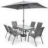 Arreditaly Set Da Giardino Con Tavolo In Vetro Temperato 6 Sedie E Ombrellone Rettangolare 2 x 3 Metri Per Terrazza Patio Piscina E Pranzi All Aperto Arredo Outdoor 150 x 90 x 71 Cm Grigio