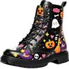 Ulalaza Stivali da Combattimento a Tema Halloween per Donna Stampa Grafica Spettrale Stivali corti Alla Caviglia con Suola Platform Spessa Stivali Corti Gotici