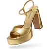 DREAM PAIRS Sandali con plateau da donna, punta quadrata, tacco alto grosso, cinturino alla caviglia, per feste di nozze, eventi formali, Oro, 40 EU