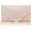 Toptime Pochette da donna in pelle nuda, piccola con catena in metallo rimovibile, elegante borsa da sera curva con tasca interna, alla moda, a tracolla, beige, per matrimoni, feste, cocktail