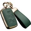 Axtrulix Custodia portachiavi per Land Rover con portachiavi, pelle superiore + custodia morbida in TPU per Land Rover LR4 Range Rover Sport Evoque Jaguar XF XJ XJL F-pace (verde)