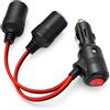 Okaywork Cavo di Prolunga per Accendisigari Auto 1-a-2 da 20 cm,Doppia Presa Accendisigari Interruttore,Accendisigari con Fusibile 18AWG/15A,Adattatore Alimentazione 12V/24V per Auto Barche Linee nere e rosse