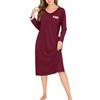 Wikoan Camicia da Notte da Donna in Cotone Lunghe S-XXL | Camicia da Notte da Donna a Maniche Lunghe in Pizzo con Scollo a V e Pizzo e Tasche