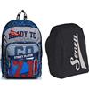 Seven Zaino Scuola Outsize SEVEN - STREET PLAYER, Blu, Doppio Scomparto + Coprizaino Antipioggia Impermeabile