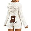 Zanisouta Tuta da donna in pile con cappuccio, lunga pigiama, invernale, calda, per la casa, tuta intera, morbida tuta Kawaii, pagliaccetto da donna