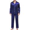 Generic Set pigiama da uomo a maniche lunghe pantaloni pigiama da uomo camicia lunga abbottonata con colletto liscio e confortevole top pantaloni ad alta elasticità allentato casual set di biancheria da notte