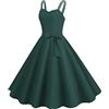 Generico Vestito Donna Elegante Tinta Unita Anni '50 con Spalline Doppie e Cintura Abito Cerimonia Vintage Al Ginocchio Abiti da Cocktail Curvy Vestiti Damigella Semplice per 18 Anni Festa, Sera, Matrimonio,,