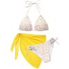 Vijamiy Costume Donna Tre Pezzi Costumi da Bagno Bikinis Set 3 Pezzi Bikini Mare Curvy Push Up Sexy Halter Beachwear con Supporto per Gonna