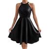 Generico Abito Elegante Donna Curvy Tinta Unita con Strass Patchwork Senza Maniche Effetto Slim per Cerimonie Vestito Lungo Elegante Donna