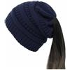 SHTGOI Berretto a coda di cavallo, in lana lavorato a maglia, morbido ed elastico, con trecce, foro per trecce, berretto a maglia grossa, cappello caldo per donne e ragazze con capelli lunghi