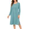 Wikoan Camicia da Notte da Donna in Cotone a Maniche Lunghe S-XXL | Pigiama con Bottoni e Spacco sul Fondo Morbidi per Stare a Casa