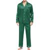 Generic Set pigiama da uomo a maniche lunghe pantaloni pigiama da uomo camicia lunga abbottonata con colletto liscio e confortevole top pantaloni ad alta elasticità allentato casual set di biancheria da notte