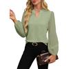 Decorie Blusa Donna Elegante in Chiffon Maniche a Sbuffo per Ufficio e Cerimonia,Nero,S