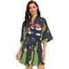 FRODOTGV Kimono da donna con motivo natalizio con cactus, vestaglia con scollo a V e abito in raso delicato sulla pelle