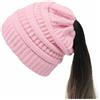 SHTGOI Berretto a coda di cavallo, in lana lavorato a maglia, morbido ed elastico, con trecce, foro per trecce, berretto a maglia grossa, cappello caldo per donne e ragazze con capelli lunghi, rosa,