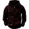 Generic Felpe con cappuccio cargo da uomo, con zip intera, oversize, tinta unita, casual, leggera, con coulisse, abbigliamento sportivo vintage, con tasche multiple