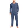 Aseniza Pigiama Uomo Invernale Cotone Due Pezzi Manica Lunga Scollo a V | abbigliamento da notte uomo scollo a v maniche lunghe tasche laterali pantaloni comodi ideale per dormire e rilassarsi a casa
