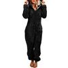 Generisch Onesie da donna autunno inverno elegante tuta intera in pile pigiama caldo peluche pigiama da donna a maniche lunghe con cappuccio