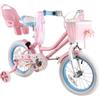 RULLY Daisy bicicletta per bambina da 2 a 7 anni, 12/14/16 pollici stile principessa, con seggiolino per bambola, rotelle, cestino e nastri colorati, disponibile in vari colori