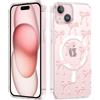 Vauki Cover Magnetica per iPhone 15, Trasparente Custodia con Fiocco Aesthestic Motivo, Compatibile con MagSafe, TPU Bumper Protezione Antiurto Antigraffio Case per Donne Ragazze, Rosa