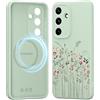 Saqmkil Cover Magnetica per Samsung Galaxy S26 Plus 5G (S26+ 5G),Compatibile con MagSafe, Custodia Fiori Aesthetic Disegni Ragazza Case, Silicone Liquido Morbido Antiurto Cover per Samsung S26+, Verde