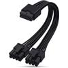 Kirunvia Prolunga Cavo 12VHPWR 16 Pin Femmina a Doppio 8 Pin PCIe 600W 15 cm Nero | Rame Stagnato 16 AWG, Compatibile PSU ATX/SFX, Connettori 6+2 Separabili, Blocco Antisfilamento, per Schede Grafiche