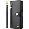 SLLMYYX Custodia a portafoglio compatibile con Honor X8a, in pelle PU resistente, con cordino da polso con cerniera, tasca per 9 carte di credito, custodia per telefono da donna (nero)