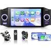 Hodozzy Autoradio 1 DIN con Schermo AM FM/RDS, Wireless CarPlay Android Auto e AirPlay, Touchscreen 5 Pollici, Radio con Bluetooth Lettore MP5 1 DIN con EQ, Type-C/USB/AUX/SWC, Telecamera Posteriore