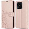 betterfon Custodia protettiva a portafoglio compatibile con Xiaomi Redmi 10C, in pelle sintetica di alta qualità, con fiori, oro rosa